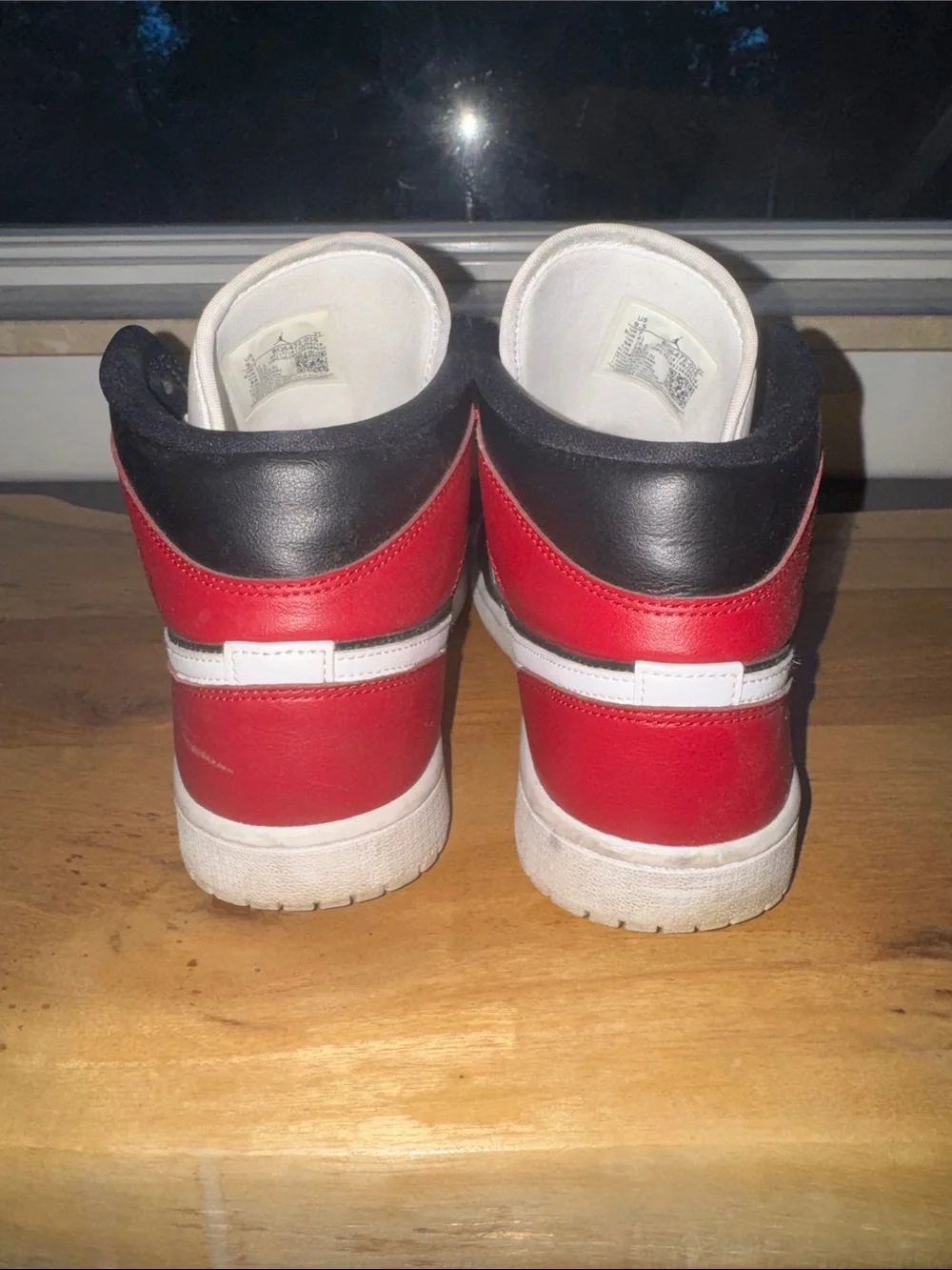 Jordan 1 Mid Men's Sneakers - White, Black and Red Size 9.5 W / 8 M